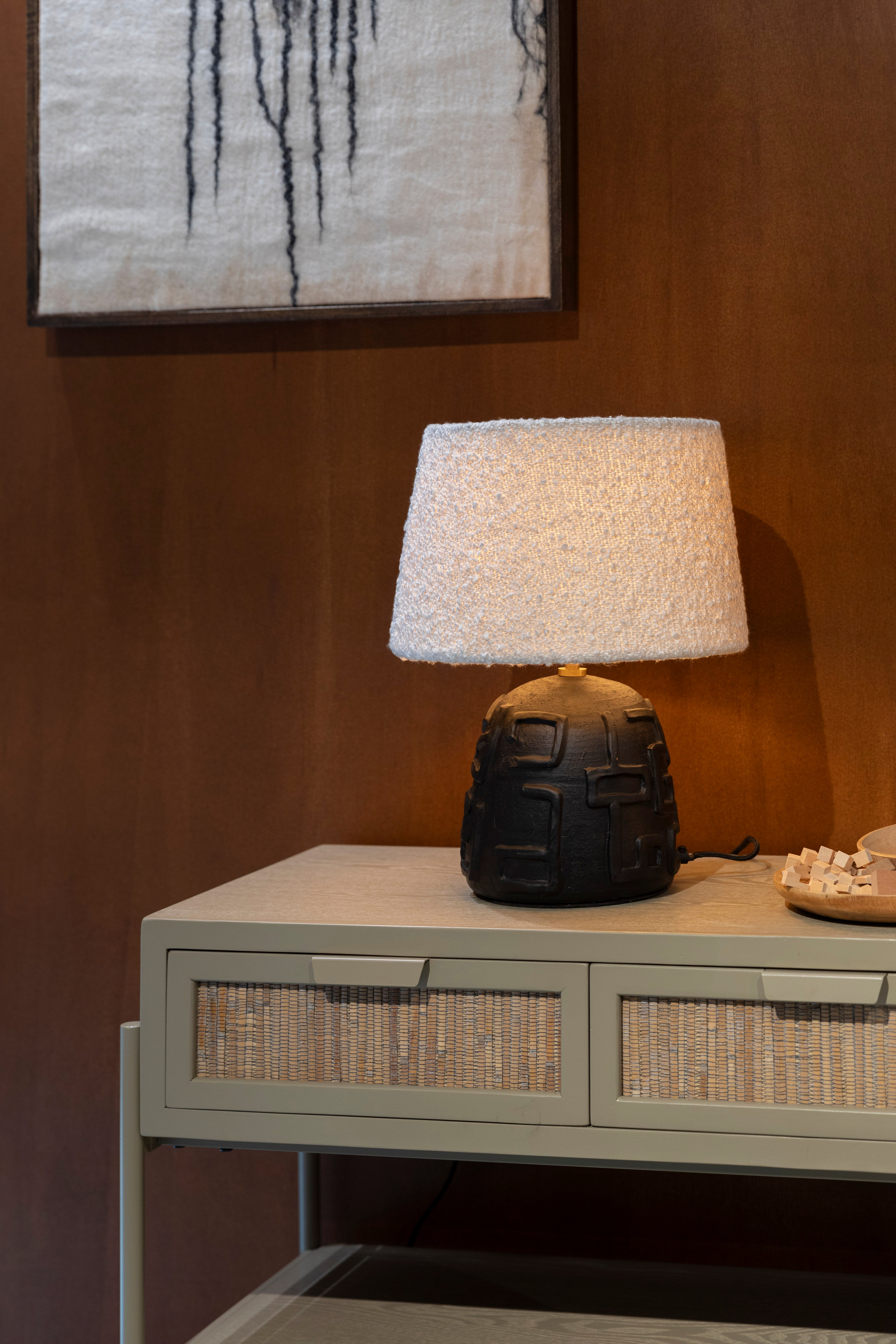 Dutchbone Renzo Handmade Black Base & White Boucle Table Lamp